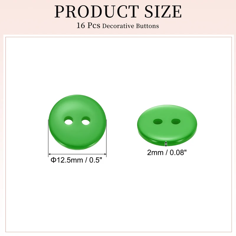 16 Pcs 12.5mm Resin Sewing Buttons, 2 Hole for Sewing Coats Shirts, Grass Green
