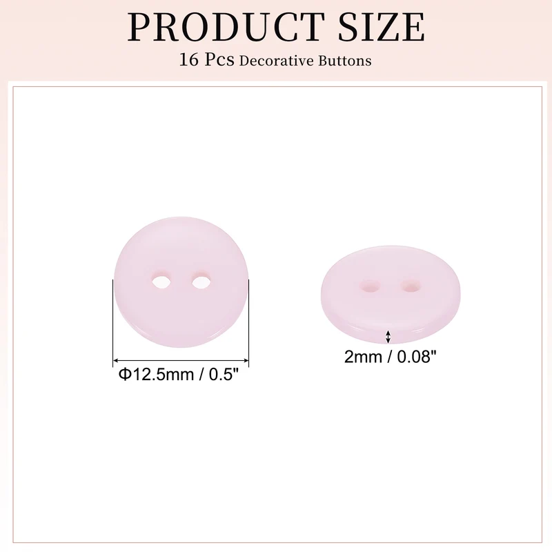 16 Pcs 12.5mm Resin Sewing Buttons, 2 Hole for Sewing Coats Shirts, Light Pink