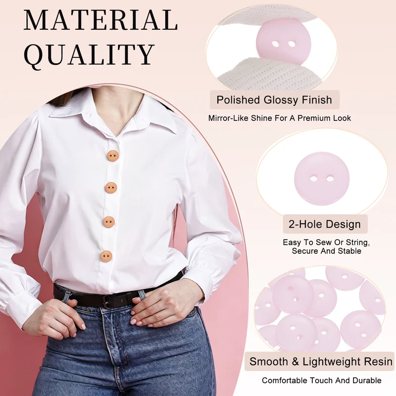 16 Pcs 12.5mm Resin Sewing Buttons, 2 Hole for Sewing Coats Shirts, Light Pink