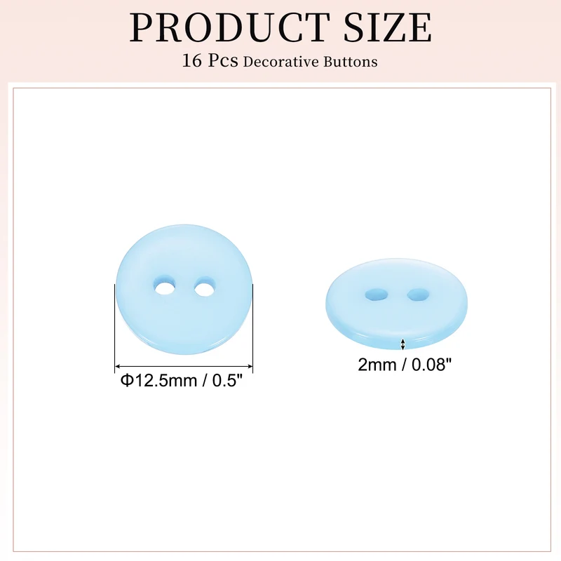 16 Pcs 12.5mm Resin Sewing Buttons, 2 Hole for Sewing Coats Shirts, Light Blue