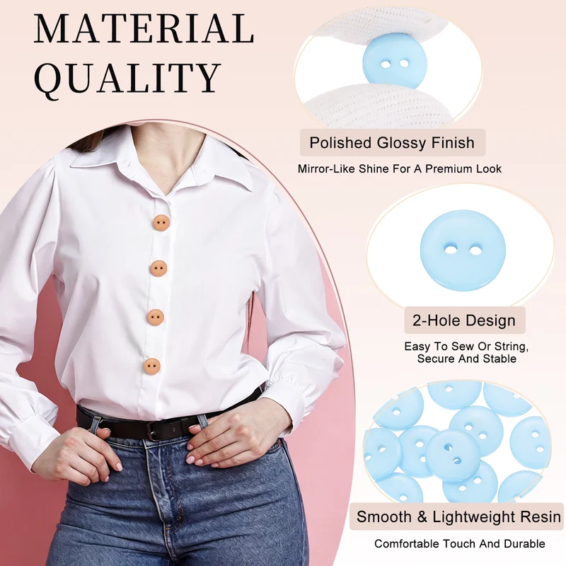 16 Pcs 12.5mm Resin Sewing Buttons, 2 Hole for Sewing Coats Shirts, Light Blue