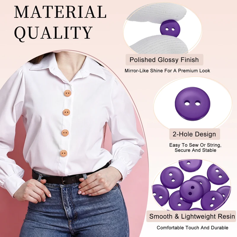 16 Pcs 12.5mm Resin Sewing Buttons, 2 Hole for Sewing Coats Shirts, Deep Purple