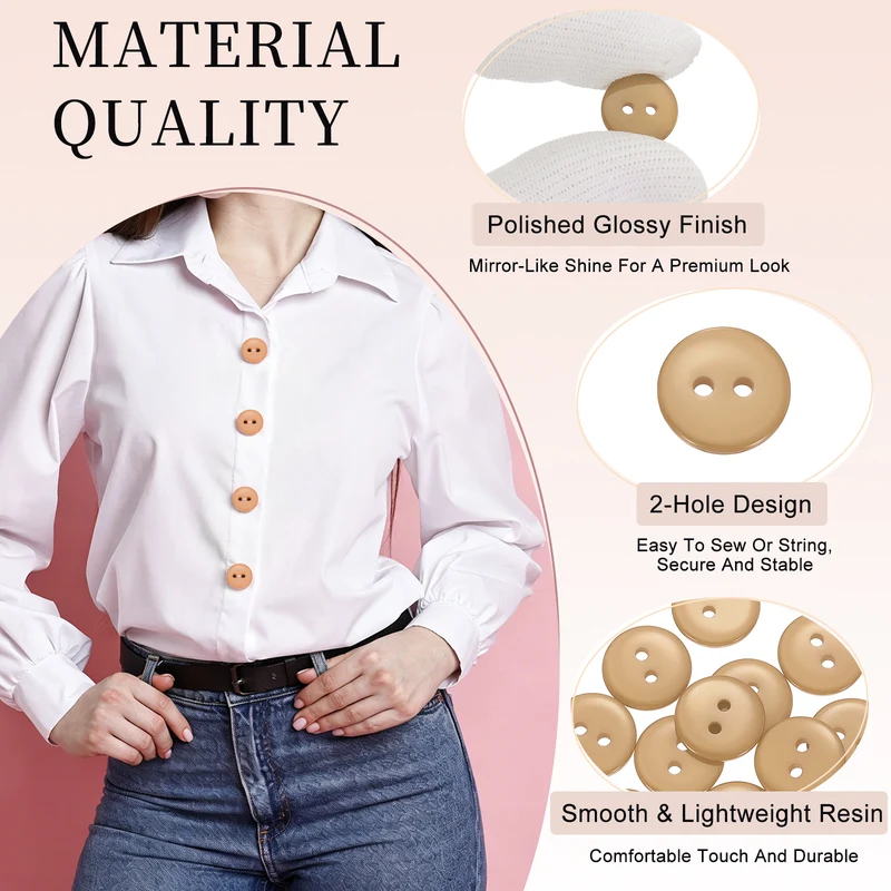 16 Pcs 12.5mm Resin Sewing Buttons, 2 Hole for Sewing Coats Shirts, Camel