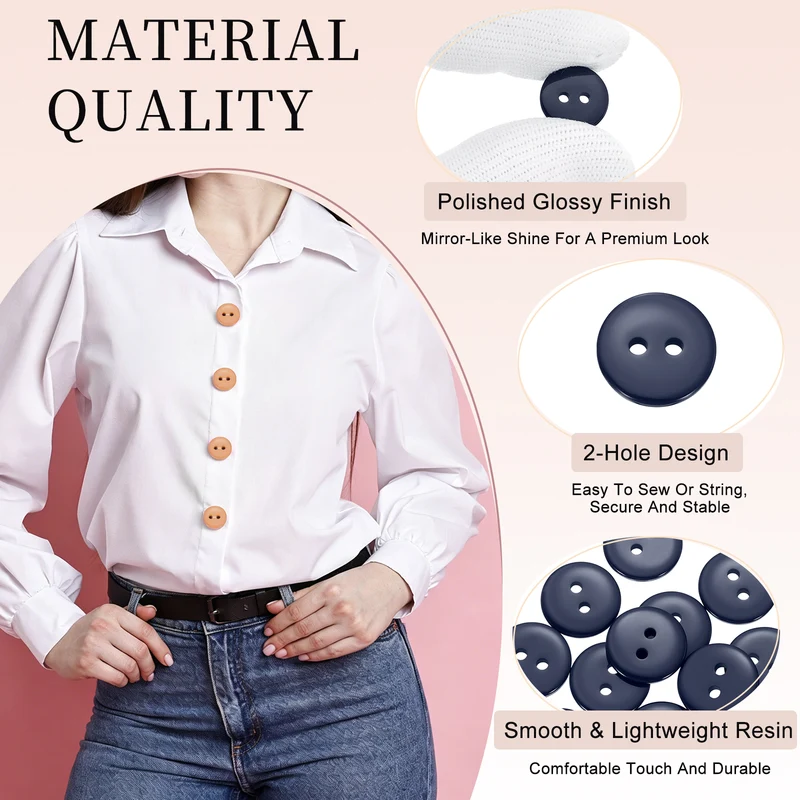 16 Pcs 12.5mm Resin Sewing Buttons, 2 Hole for Sewing Coats Shirts, Navy Blue