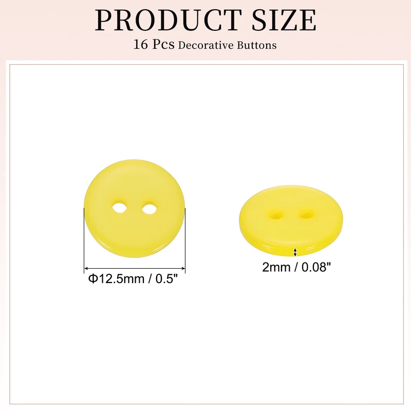 16 Pcs 12.5mm Resin Sewing Buttons, 2 Hole for Sewing Coats Shirts, Yellow