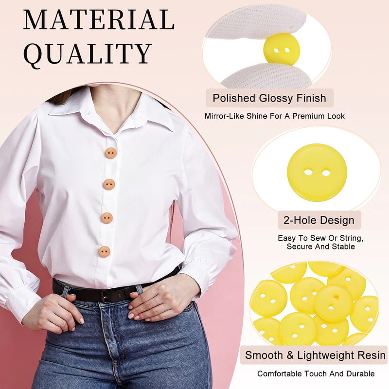 16 Pcs 12.5mm Resin Sewing Buttons, 2 Hole for Sewing Coats Shirts, Yellow