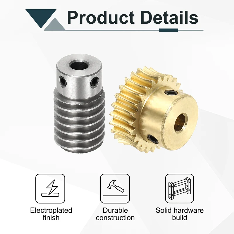 Worm Gear Set 1M 25T, 1:25 304 Stainless Steel Worm, Brass Gear 6mm/6mm Bore