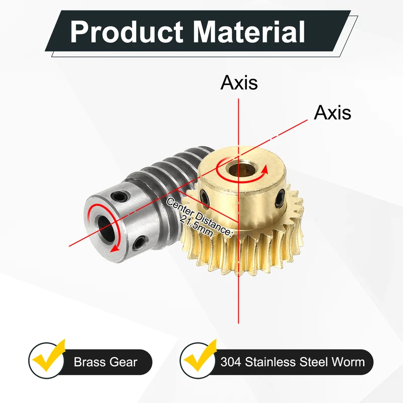 Worm Gear Set 1M 25T, 1:25 304 Stainless Steel Worm, Brass Gear 6mm/6mm Bore