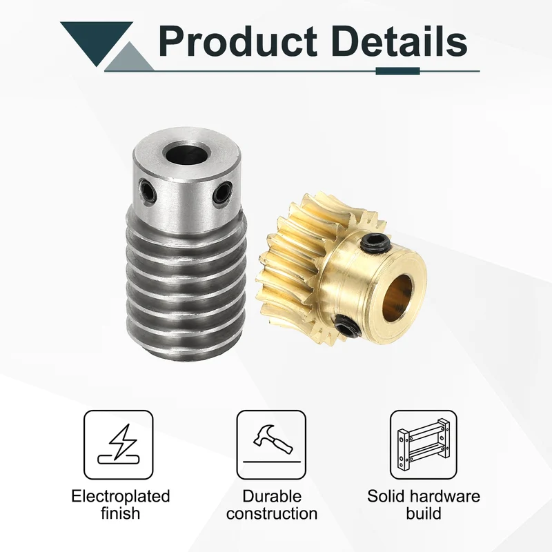Worm Gear Set 1M 20T, 1:20 304 Stainless Steel Worm, Brass Gear 8mm/6mm Bore