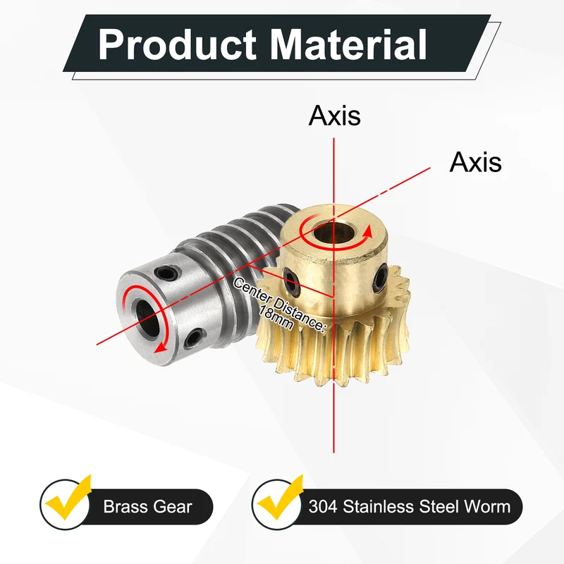 Worm Gear Set 1M 20T, 1:20 304 Stainless Steel Worm, Brass Gear 8mm/6mm Bore
