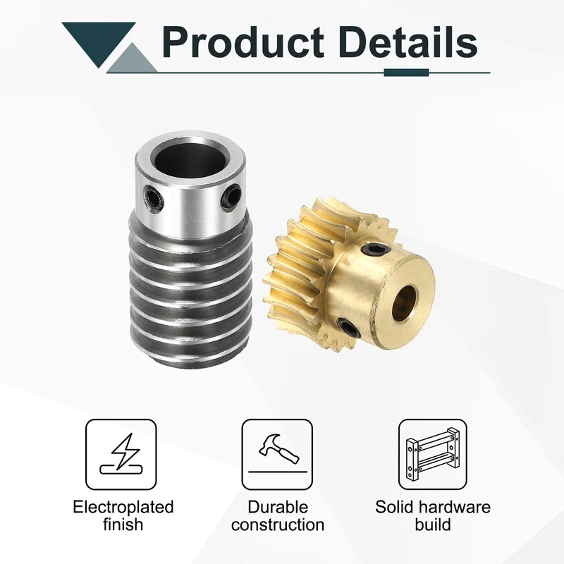 Worm Gear Set 1M 20T, 1:20 304 Stainless Steel Worm, Brass Gear 6mm/10mm Bore
