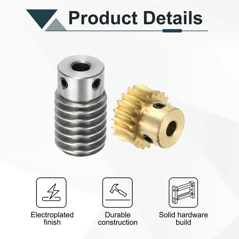 Worm Gear Set 1M 20T, 1:20 304 Stainless Steel Worm, Brass Gear 6mm/6mm Bore