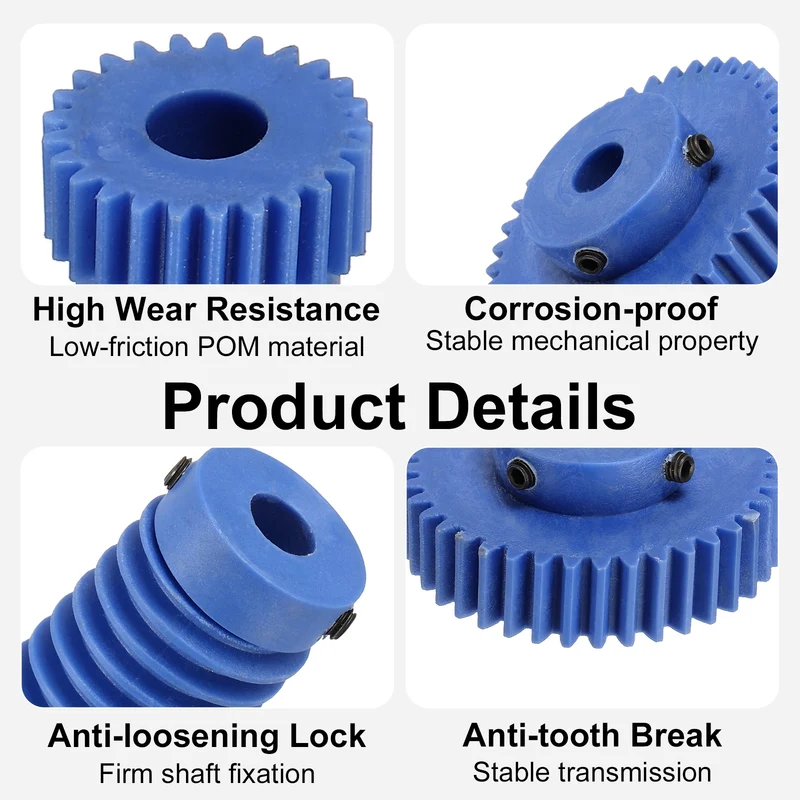 2Set Nylon Worm Gear Set 1.5M 40:1 Reduction Ratio Gear 10mm Bore Rod 10mm Bore