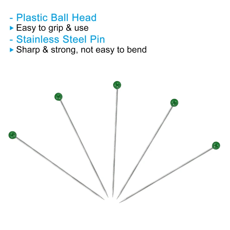 Sewing Pins, 100 Pcs 1.5 Inch Pearlized Ball Head Pins Straight Pin for Fabric, Decorative, Cloth Making, DIY, Dark Green