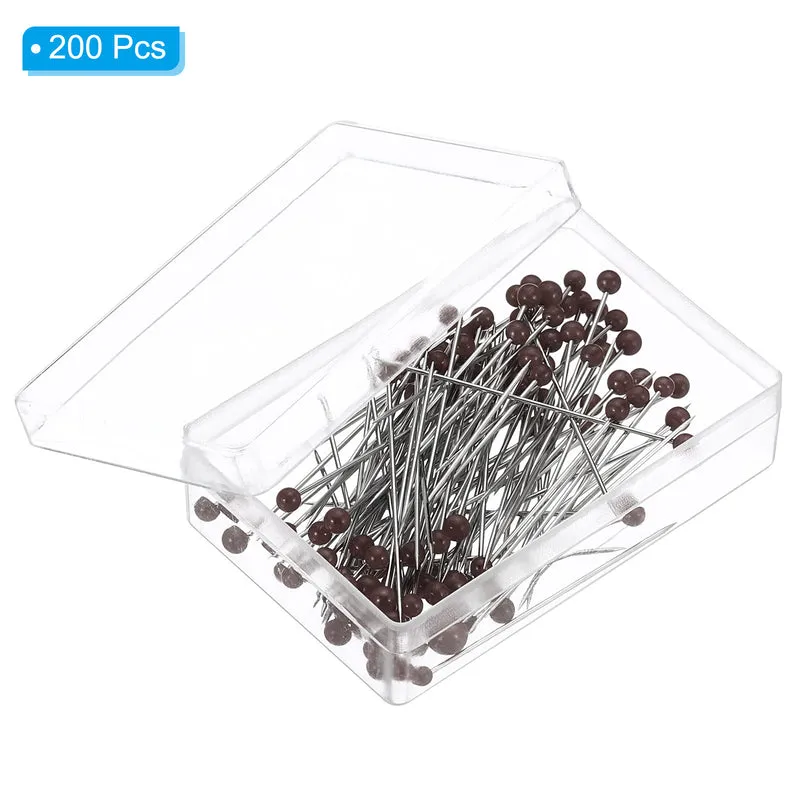 200Pcs Sewing Pins, 1.5 Inch Pearlized Ball Head Pins Straight Pin Brown