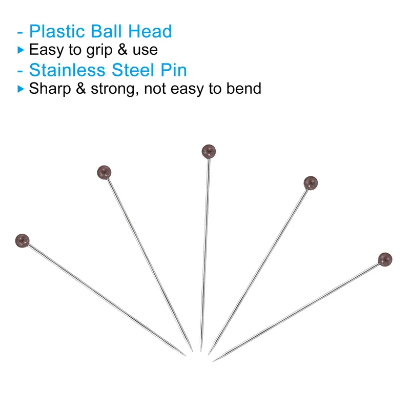 100Pcs Sewing Pins, 1.5 Inch Pearlized Ball Head Pins Straight Pin Brown