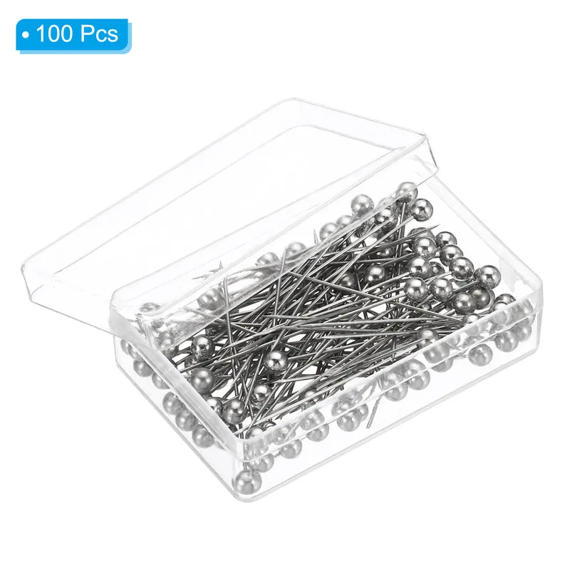 100Pcs Sewing Pins, Straight Pin with Plastic Pearlized Ball Head, Silver