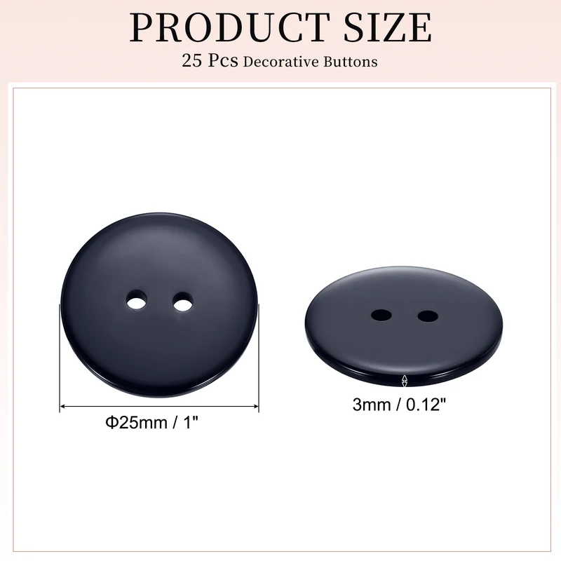 25 Pcs 25mm Resin Sewing Buttons, 2 Hole for Sewing Coats Shirts, Navy Blue