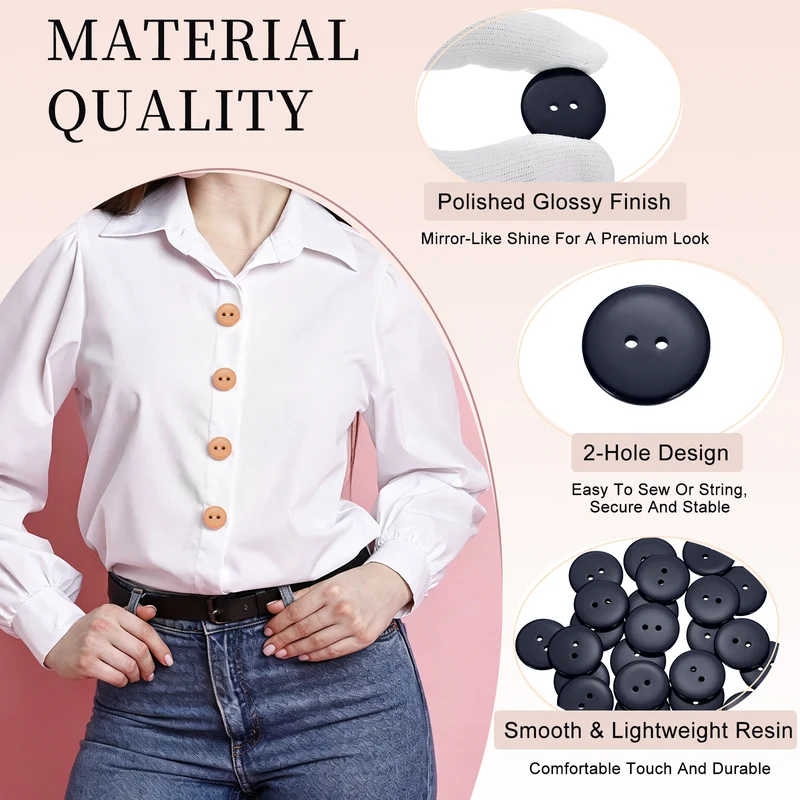 25 Pcs 25mm Resin Sewing Buttons, 2 Hole for Sewing Coats Shirts, Navy Blue