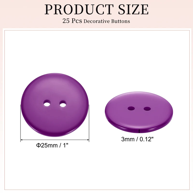 25 Pcs 25mm Resin Sewing Buttons, 2 Hole for Sewing Coats Shirts, Purple