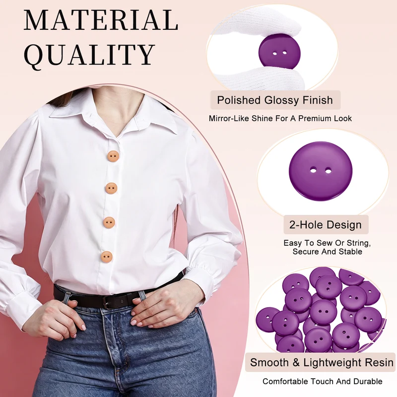 25 Pcs 25mm Resin Sewing Buttons, 2 Hole for Sewing Coats Shirts, Purple