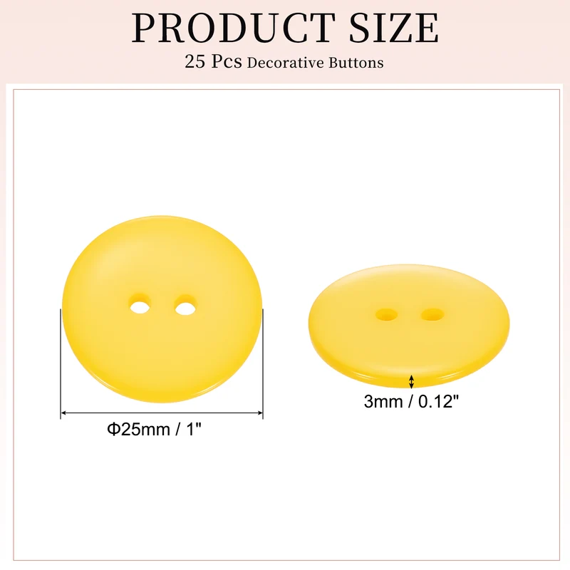 25 Pcs 25mm Resin Sewing Buttons, 2 Hole for Sewing Coats Shirts, Yellow
