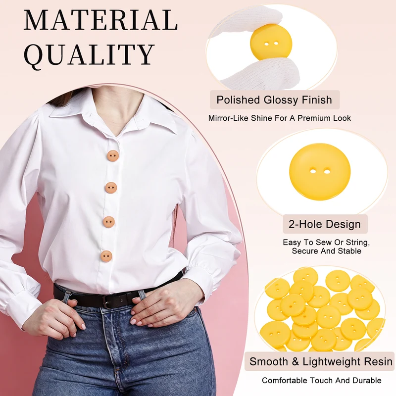 25 Pcs 25mm Resin Sewing Buttons, 2 Hole for Sewing Coats Shirts, Yellow