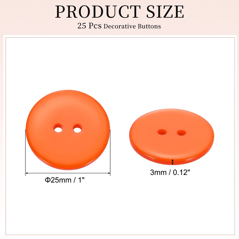 25 Pcs 25mm Resin Sewing Buttons, 2 Hole for Sewing Coats Shirts, Orange