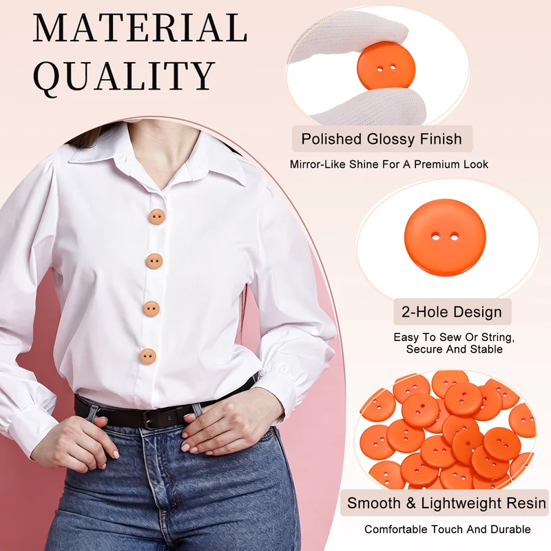 25 Pcs 25mm Resin Sewing Buttons, 2 Hole for Sewing Coats Shirts, Orange