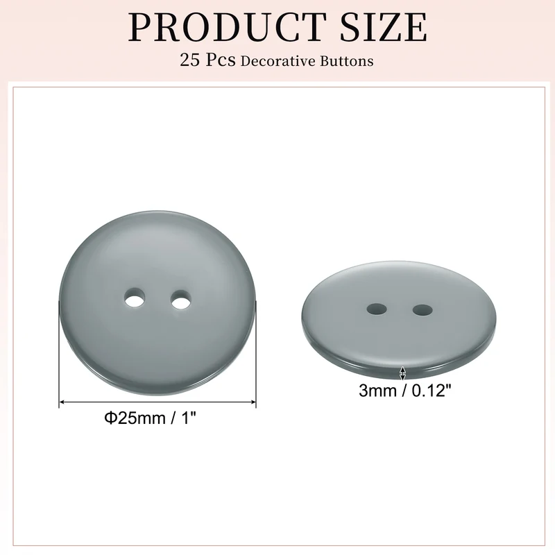 25 Pcs 25mm Resin Sewing Buttons, 2 Hole for Sewing Coats Shirts, Gray