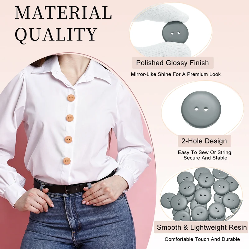 25 Pcs 25mm Resin Sewing Buttons, 2 Hole for Sewing Coats Shirts, Gray