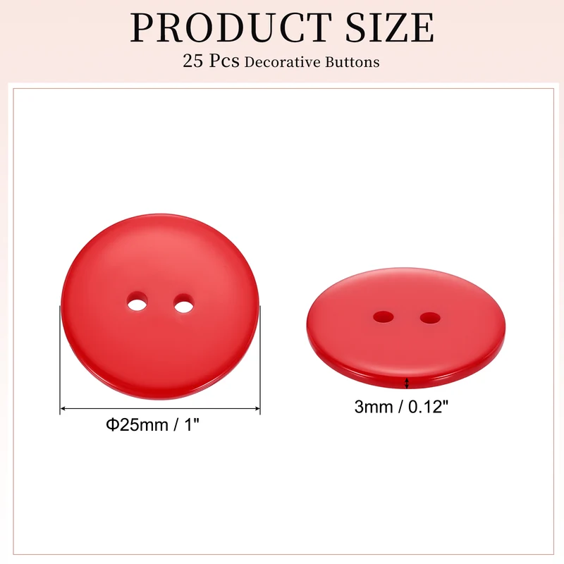 25 Pcs 25mm Resin Sewing Buttons, 2 Hole for Sewing Coats Shirts, Orange Red