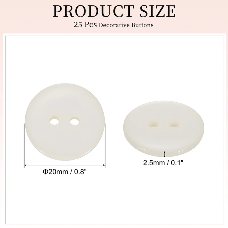 25 Pcs 20mm Resin Sewing Buttons, 2 Hole for Sewing Coats Shirts, Beige