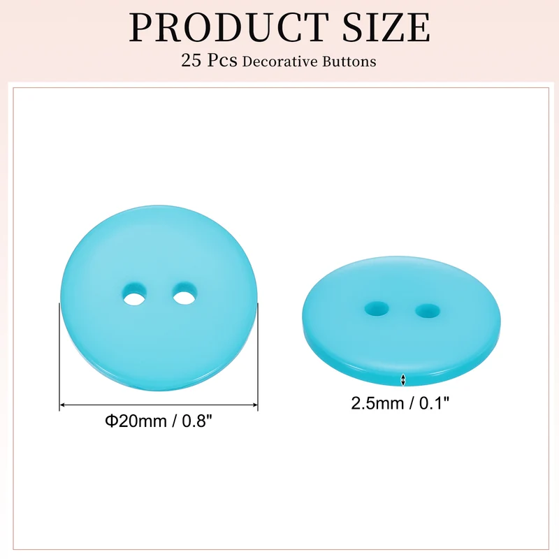 25 Pcs 20mm Resin Sewing Buttons, 2 Hole for Sewing Coats Shirts, Lake Blue