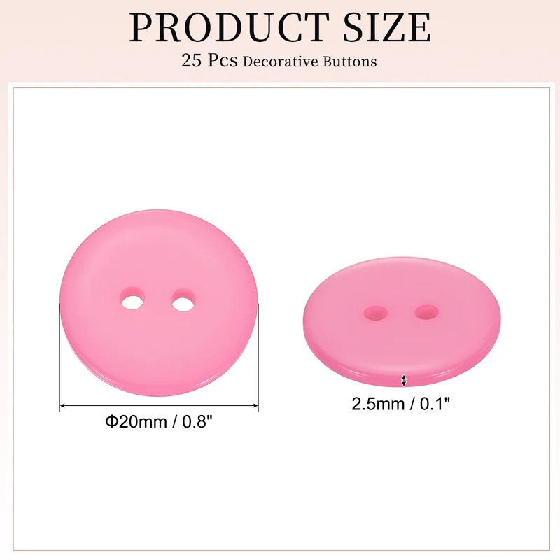 25 Pcs 20mm Resin Sewing Buttons, 2 Hole for Sewing Coats Shirts, Pink