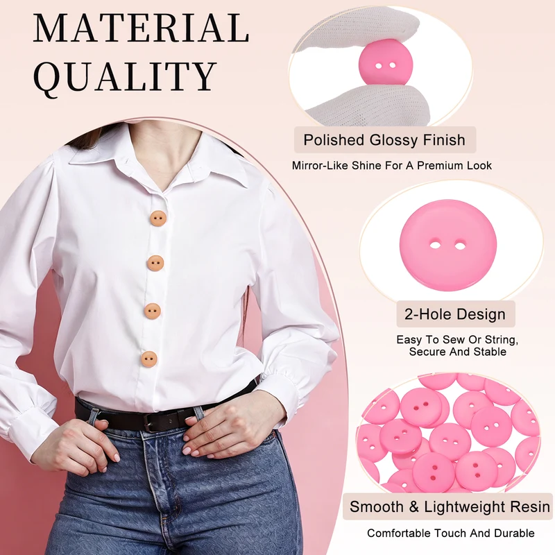25 Pcs 20mm Resin Sewing Buttons, 2 Hole for Sewing Coats Shirts, Pink