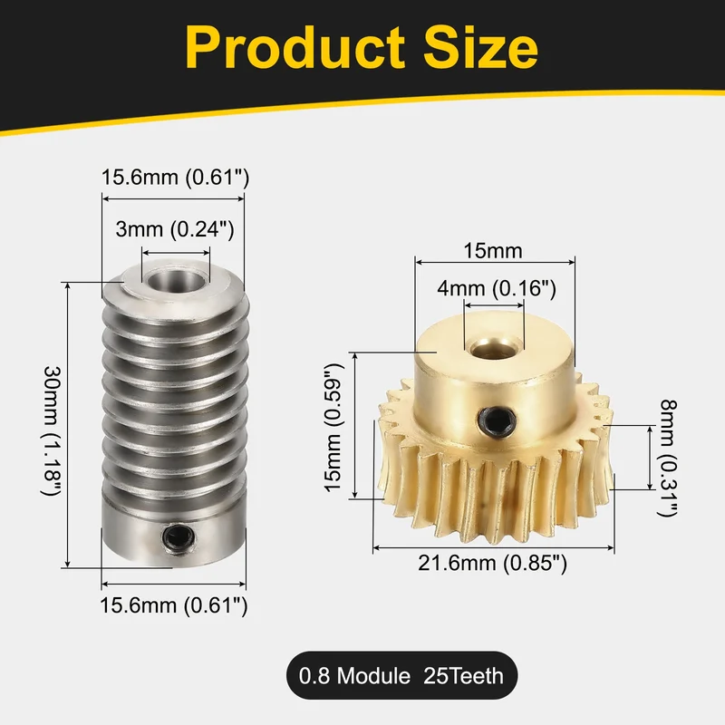 Worm Gear Set 0.8 Module 1:25 Reduction Rate(Gear-4mm Bore, Rod 6mm Bore)