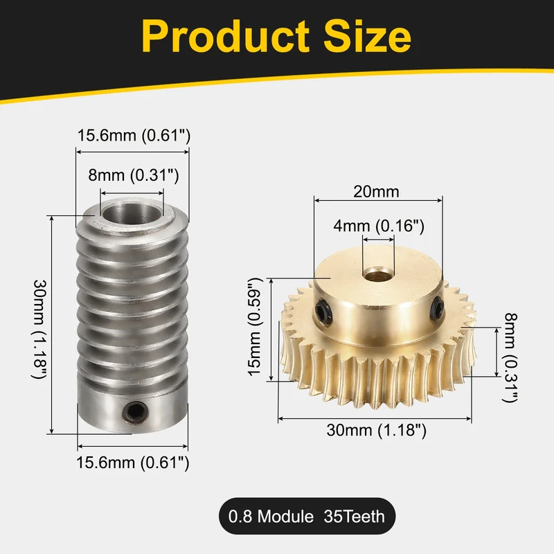 Worm Gear Set 0.8 Module 1:35 Reduction Rate(Gear-4mm Bore, Rod 8mm Bore)