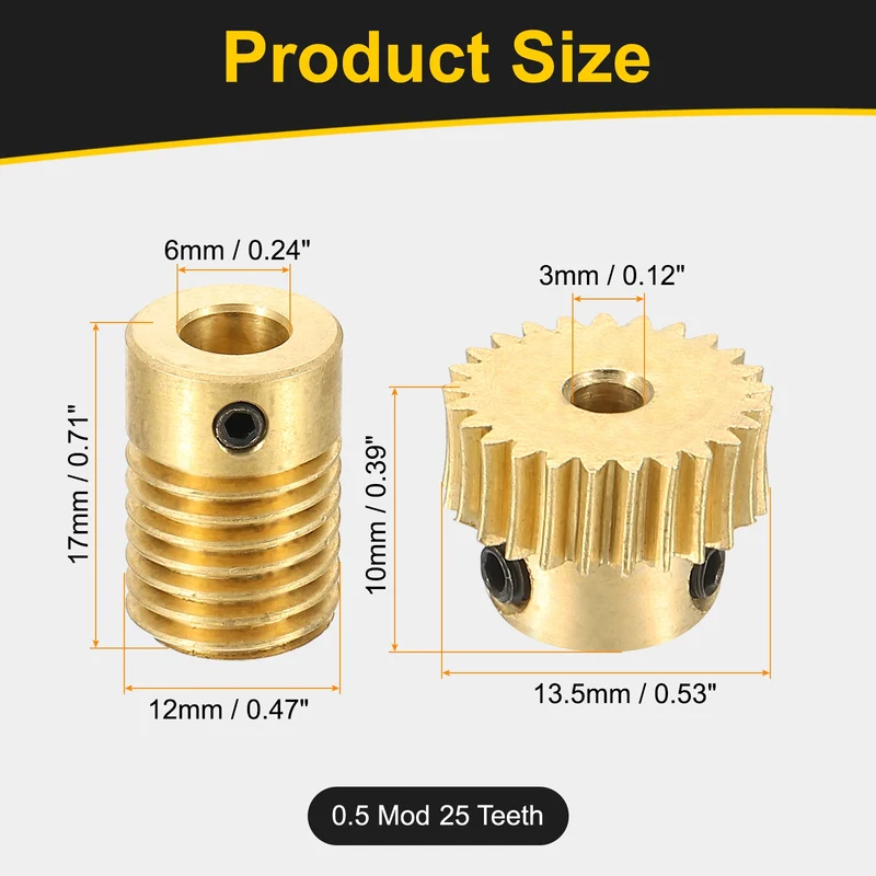 Worm Gear Set 0.5 Module 1:25 Reduction Rate(Gear-3mm Bore, Rod 6mm Bore)