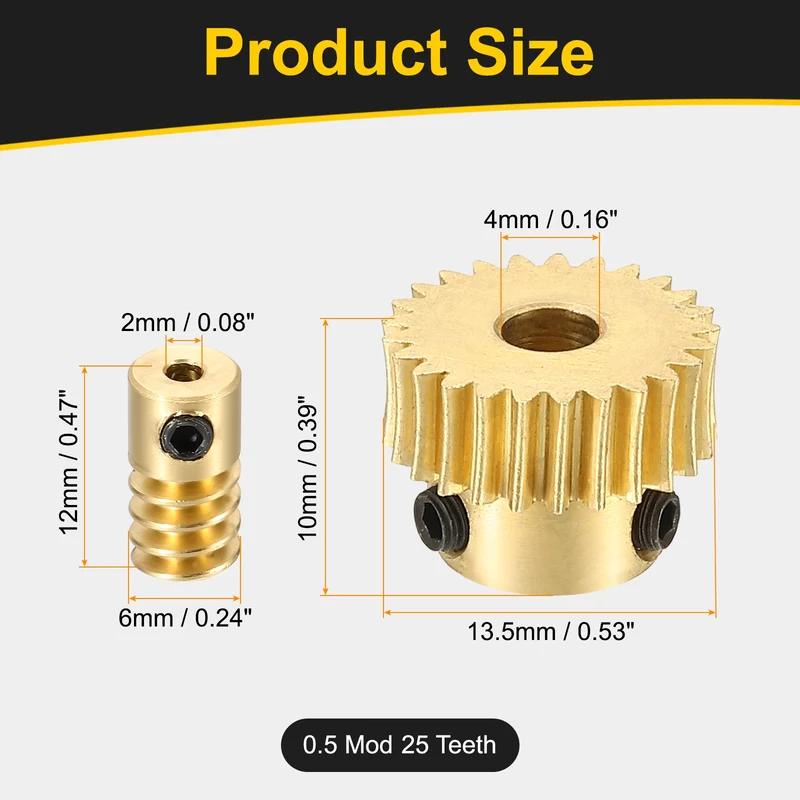 Worm Gear Set 0.5 Module 1:25 Reduction Rate(Gear-4mm Bore, Rod 2mm Bore)