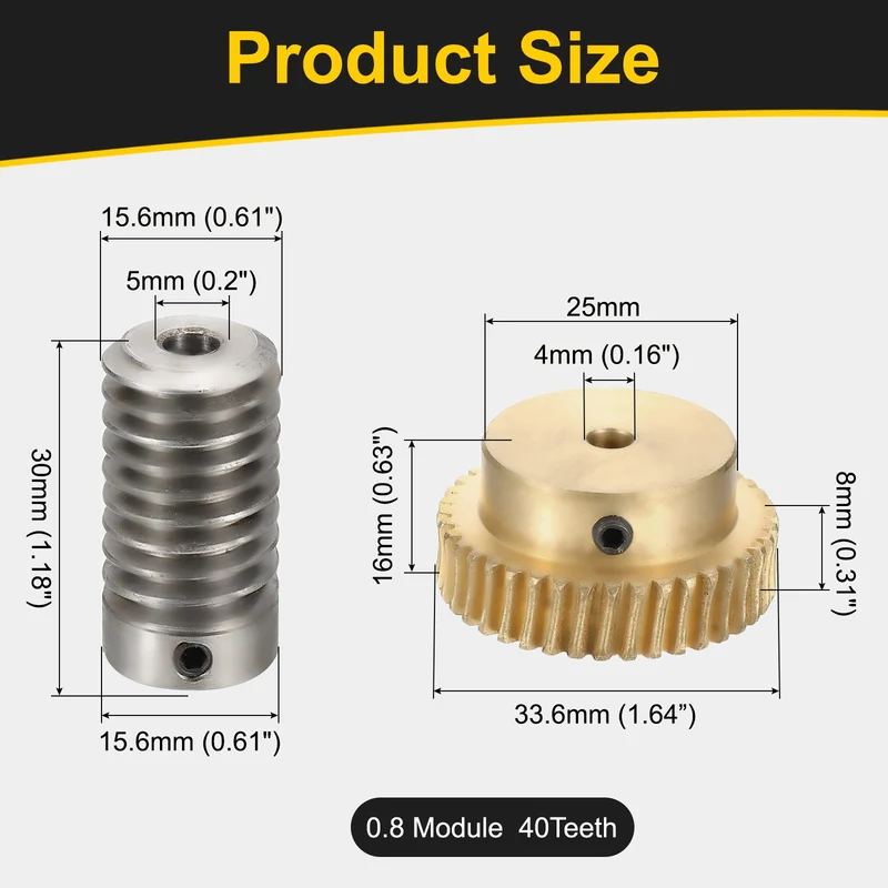 Worm Gear Set 0.8 Module 1:40 Reduction Rate(Gear-4mm Bore, Rod 5mm Bore)