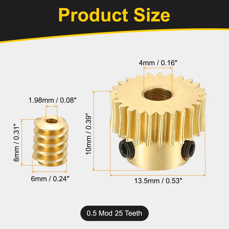 Worm Gear Set 0.5 Module 1:25 Reduction Rate(Gear-4mm Bore, Rod 1.98mm Bore)