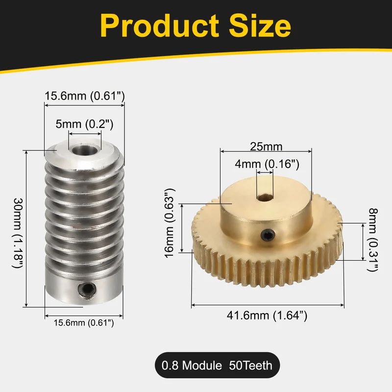 Worm Gear Set 0.8 Module 1:50 Reduction Rate(Gear-4mm Bore, Rod 5mm Bore)