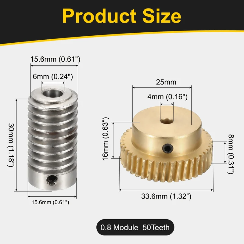 Worm Gear Set 0.8 Module 1:40 Reduction Rate(Gear-4mm Bore, Rod 6mm Bore)