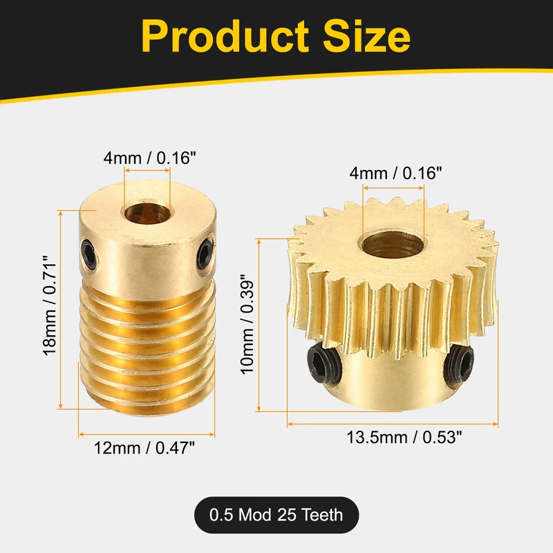 Worm Gear Set 0.5 Module 1:25 Reduction Rate(Gear-4mm Bore, Rod 4mm Bore)