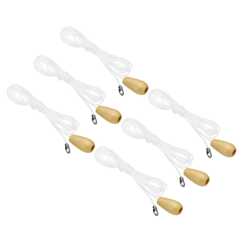 1.5M 4.9ft Ceiling Fan Pull Chain Extender with Wooden Pendant, 6 Pcs White