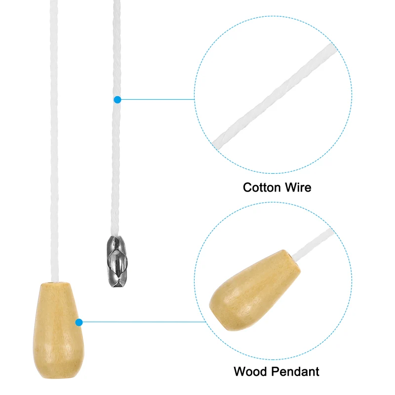 1.5M 4.9ft Ceiling Fan Pull Chain Extender with Wooden Pendant, 6 Pcs White