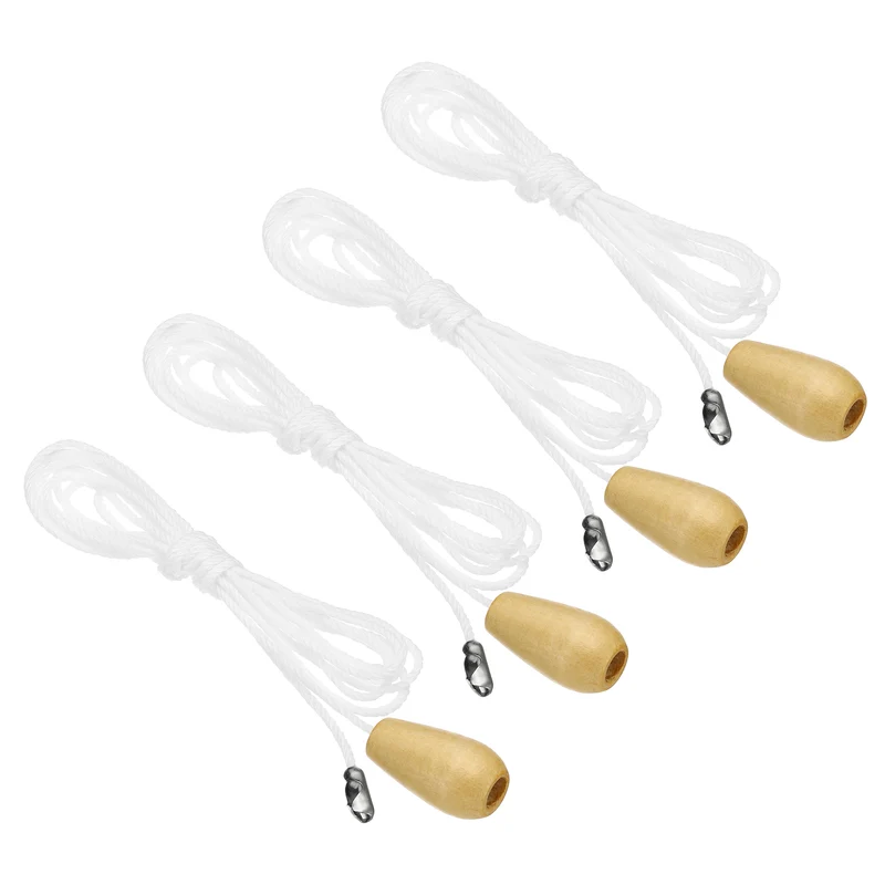 1.5M 4.9ft Ceiling Pull Chain, 4 Pcs Pulls String Extender with Wooden Pendant for Fan Light Chandelier Table Lamp Pulling Switch, White