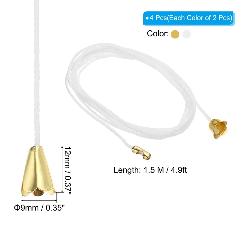 1.5M 4.9ft Ceiling Pull Chain Extender Conical Pendant Gold/Silver Tone 4 Pcs