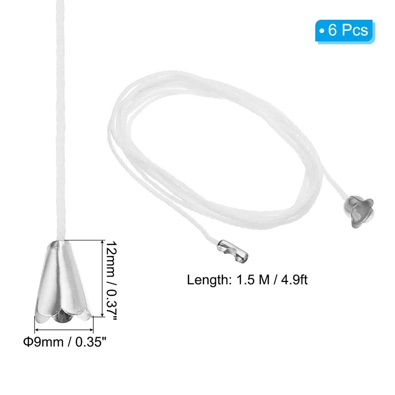 1.5M 4.9ft Ceiling Pull Chain Extender with Conical Pendant Silver Tone 6 Pcs